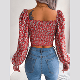 Anita - Red Floral Print Chiffon Crop Top